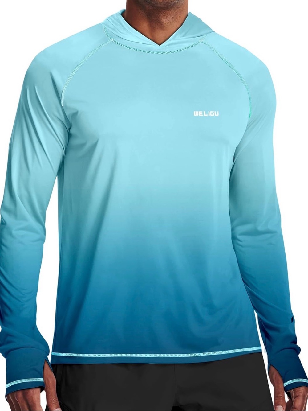 Men's UPF 50+ Sun Protection Hoodie, Long Sleeve Fishing Shirt, Blue Med